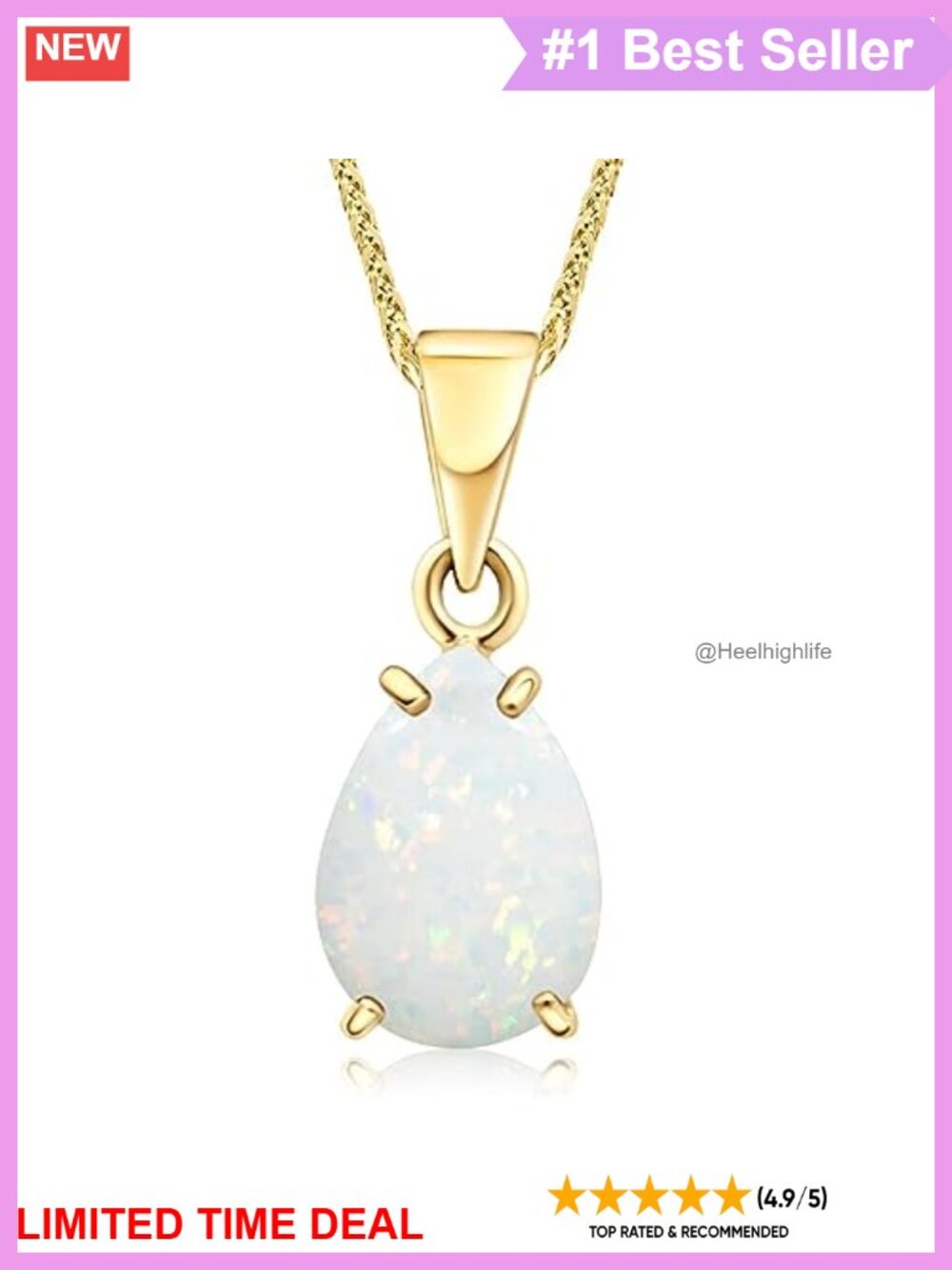 14K Solid Gold White Opal Teardrop Pendant Necklace for Women Dainty